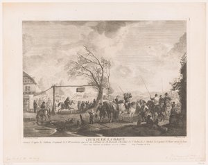 Apunhalamento de anéis numa estalagem de aldeia
Cours de la bague (título sobre o objecto)
Impressões após pinturas de Philips Wouwerman (título da série)
Oeuvres de Ph.pe Wouwermans Hollandois (título da série) de Jean Moyreau