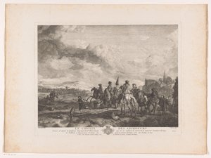 Grupo de caça em repouso numa paisagem
Le Conseil des Chasseurs (título sobre o objecto)
Impressões após pinturas de Philips Wouwerman (título da série)
Oeuvres de Ph.pe Wouwermans Hollandois (título da série)
