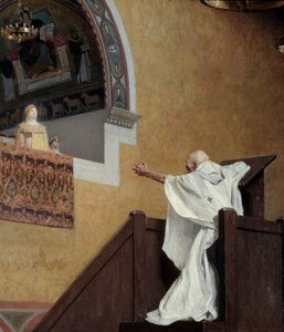 São João Crisóstomo (349-407) e a Imperatriz Eudoxia (? 404). O Patriarca culpa a Imperatriz Ocidental Eudoxia (Eudoxia Aelia) e culpa-a pelo seu luxo e amor à pompa. Detalhe. Pintura de Jean Paul Laurens (1838-1921) de Jean Paul Laurens
