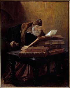 O velho cientista. Pintura de Jean Paul Laurens (1838-1921) 1889. Óleo sobre tela. Dim: 0,60 X 0,48m. Toulouse, Musee Des Augustins - O velho cientista ou o alquimista. Pintura de Jean Paul Laurens (1838-1921)
