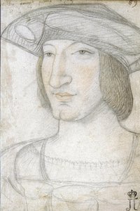 Retrato de Francisco I (1494-1547), Rei da França par Perreal, Jean (c. 1460-1530). Giz preto e sangue sobre papel, tamanho : 19,1x13,2, Primeira metade do 16º cen., Eremitério do Estado, São Petersburgo.