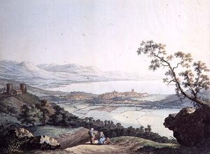 Vista de Genebra de Saconex em Savoy, gravada por Jean Philippe Linck II (1770-1812) e Jacob Philippe Hackert (1737-1807) (gravura) de Jean Philippe II (after) Linck