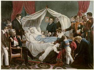 La Mort de Napoleon, 5/05/1821 a Sainte Helene Litografia de Jean Pierre Marie Jazet (1788-1871) após a pintura de Charles Auguste Steuben (1788-1856) Malmaison. Museu Chateau