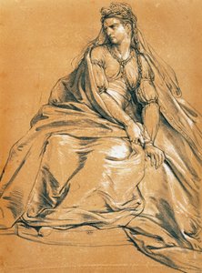 A actriz Adrienne Lecouvreur (1692-1730) no papel de título de Andromaque, de Jean Racine (1639-1699), desenho, França de Jean Racine