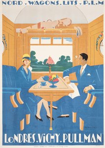 Cartaz de publicidade para o trem expresso de Londres para Vichy Pullman de Jean Raoul Chaurand Naurac