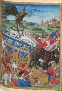 O triunfo da Morte: a morte de Laura. Miniatura de Pétrarque, Les Triomphes, 1500-1505. de Jean Serpin