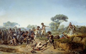 Guerra de vingança do cavaleiro Charles de bois-hardy (madeira hardy, boishardy) querendo salvar sua amante (1795). Pintura de Jean Soreuil (1824-1871) de Jean Soreuil