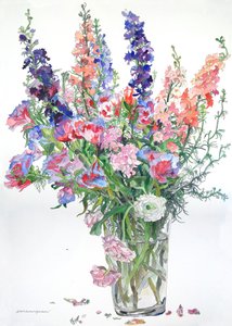 Ranúnculo, Godetia, Delphiniums, 2000 (aguarela e tinta sobre papel)