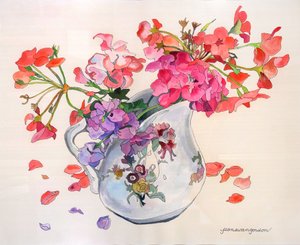 Flores de primavera em Limoges Du Barry Creamer (aguarela e tinta sobre papel)