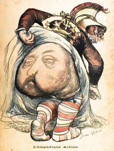 O Albion Imórbido - Edward VII". Cartoon de Jean Veber sobre a Guerra dos Bôeres - "L
