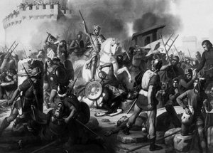 Conde Eudes (Odon) (860 - 898) defende Paris contra os normandos em 886, pintura de Jean Victor Schnetz (1787-1870)