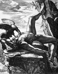 Acorrentado Prometheus - em Pinturas do templo das Musas de De Marolles. Paris de Jean Warin