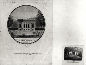 Vista de um pavilhão em Louveciennes construído por Claude-Nicolas Ledoux (1736-1806) para Madame du Barry (wc no papel) de Jean Testard