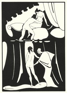 Os Livros de Amor de Ovídio: Ela deleita-se em profanar a castidade do leito conjugal (litografia a cores) de Jean de Bosschere