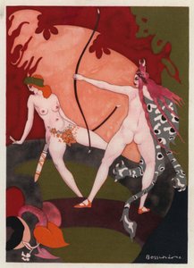 Os Livros de Amor de Ovídio: Ela persegue os animais selvagens nas florestas (litografia a cores)