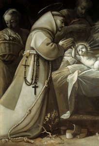 Adoração dos pastores Um monge orando diante do menino Jesus. Quadro de Jean de Saint Igny de Jean de Saint Igny