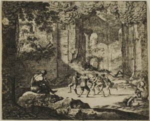 Dança dos pastores em ruínas antigas de Jean le Pautre