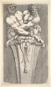 Design para um Termo com duas figuras Bacchic, de: Curieuses recherches de plusieurs beaus ..., 1645. de Jean le Pautre