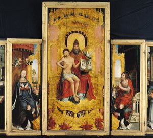 Polyptych da Glorificação da Santíssima Trindade, painel central representando a Trindade, a Virgem e São João Batista, c.1509-16