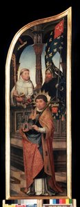 ""Representação de São Guilherme de Bruxelas, São Bernardo de Clairvaux (San Bernardo di Chiaravalle)"" Painel direito do tríptico da anunciação (A anunciação). Pintura sobre madeira de Jean Bellegambe, o Velho (1470-1534) São Petersburgo, m de Jean the Elder Bellegambe