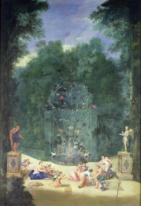 Os bosques de Versalhes: Vista da entrada do labirinto com pássaros, ninfas e querubins, 1688
