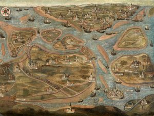 Mapa da Área Zwin (óleo sobre tela) de Jehan de Hervy