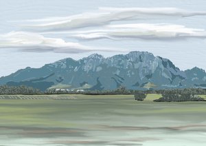 Paisagem de montanhas distantes