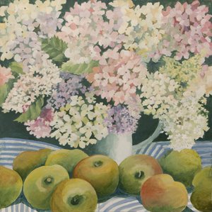 Hortênsias e maçãs para cozinhar (acrílico) de Jennifer Abbott