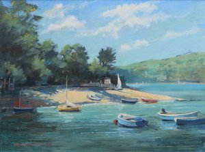 Fishermans Cove Salcombe, óleo a bordo, 2016 de Jennifer Wright