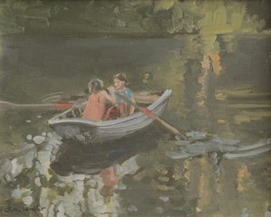 Salcombe Children Rowing (óleo sobre tela) de Jennifer Wright