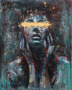 Retrato com os olhos vendados em tons dourados