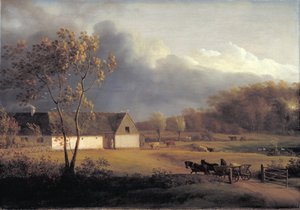 Uma tempestade se formando atrás de uma fazenda na Zelândia de Jens Juel