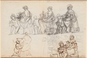 Vários rascunhos de uma cena de P.A. A peça de Heiberg "Os perigos da China" de Jens Juel
