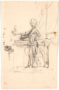Esboço de composição para retrato de corpo inteiro de Frederik VI como jovem príncipe herdeiro. De pé em uma mesa, de frente para a esquerda de Jens Juel