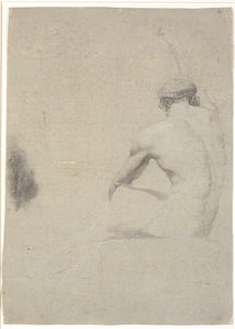 Modelo sentado, visto de costas, desenho não finalizado de Jens Juel