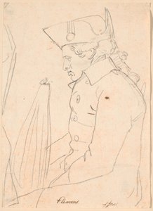 Retrato do gravador J.F. Clemens. Figura de três quartos sentado de perfil para a esquerda de Jens Juel