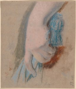 Estudo para o retrato da família Ryberg; A mão esquerda da Sra. Ryberg segurando um guarda-sol azul de Jens Juel