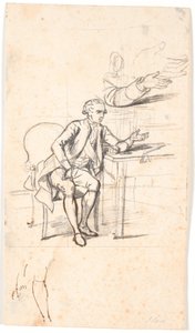 Estudo para o retrato da família Holmskiold de 1787: conselho secreto. Theodor Holmskiold sentado em uma mesa de Jens Juel