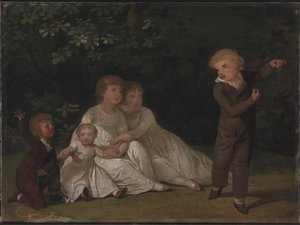 As cinco crianças do artista em um jardim. Estudar de Jens Juel