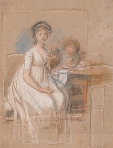 Rascunho para um grupo de retratos. Regine Sophie Tutein, nascida Wraatz com seu filho Peter de Jens Juel