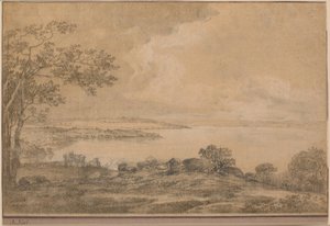 Vista sobre o Lago Esrum em direção a Fredensborg, visto de Plejelt