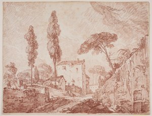 Paisagem de fantasia italiana com árvores e casas