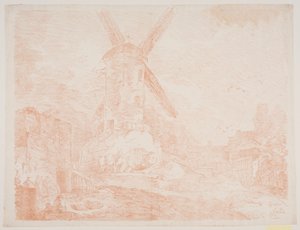 Paisagem italiana com moinho de vento de Jens Petersen Lund