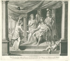 Alegoria na Assembleia Nacional, 1796 Impressão de arte simbólica na Assembleia Nacional representando o povo da Holanda (título no objeto) de Jeremias Snoek