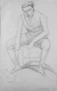 Wyndham Lewis (1884-1957) com Cat, c.1920 (lápis sobre papel)
