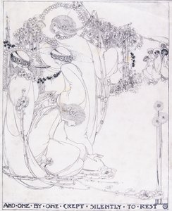 E Um por Um Crepto em Silêncio para Descansar, c.1902-3 (caneta e tinta preta em velino) de Jessie Marion King