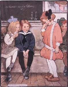 Ela desceu da plataforma, ainda bravamente sufocando suas lágrimas (lito colorido) de Jessie Willcox Smith