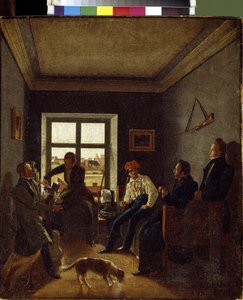 Sete horas da noite (noite literária). Pintura de Evgraf Fyodorovich Krendovski (1810- depois de 1853), óleo sobre tela, ca. 1820. Arte russa de Jevgraf Fiodorovitch Krendovsky