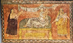 Elijah revive a criança das viúvas (tempera no emplastro) de Jewish School