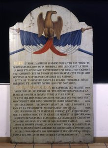Inscrição em madeira: Oração judaica em francês pelo Imperador Napoleão III. Alsácia do século XIX de Jewish School